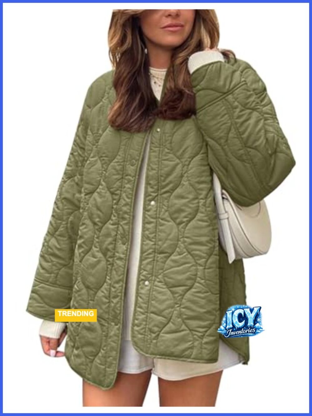 Flygo Quilted Lightweight Puffer Jacket Womens Oversized Cotton-padded Snap